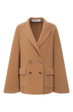 Женский шерстяной жакет JW ANDERSON коричневого цвета, арт. C00131 PG0352 | Фото 1 (Материал внешний: Шерсть; Рукава: Длинные; Случай: Повседневный; Длина (для топов): Удлиненные; Региональные ограничения белый список (Axapta Mercury): RU; 1-2-бортные: Двубортные; Женское Кросс-КТ: Жакет-одежда; Стили: Кэжуэл)