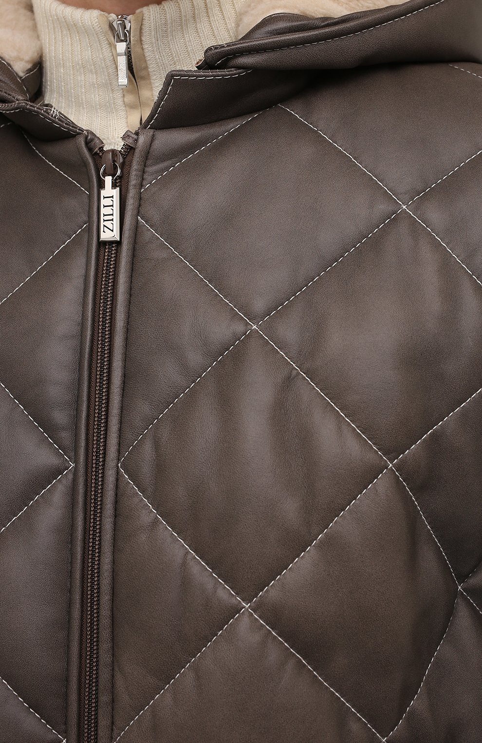 Мужская кожаная куртка ZILLI хаки цвета, арт. MAW-KYLE0-01985/0003 | Фото 5 (Кросс-КТ: Куртка; Рукава: Длинные; Мужское Кросс-КТ: утепленные куртки, Кожа и замша; Материал сплава: Проставлено; Материал внешний: Натуральная кожа; Драгоценные камни: Проставлено; Длина (верхняя одежда): Короткие; Стили: Кэжуэл)