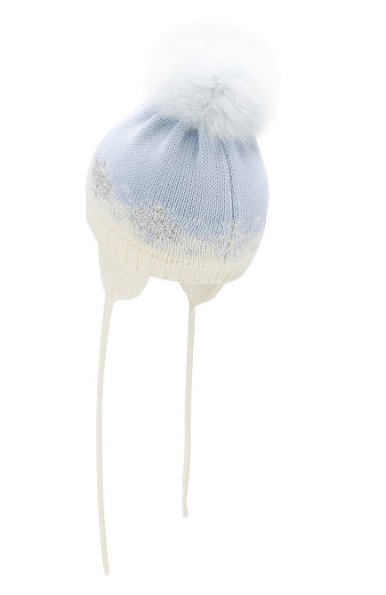 Детского шерстяная шапка с меховым помпоном CATYA голубого цвета, арт. 923574/ADF | Фото 2 (Материал: Шерсть, Текстиль; Статус проверки: Проверено, Проверена категория)