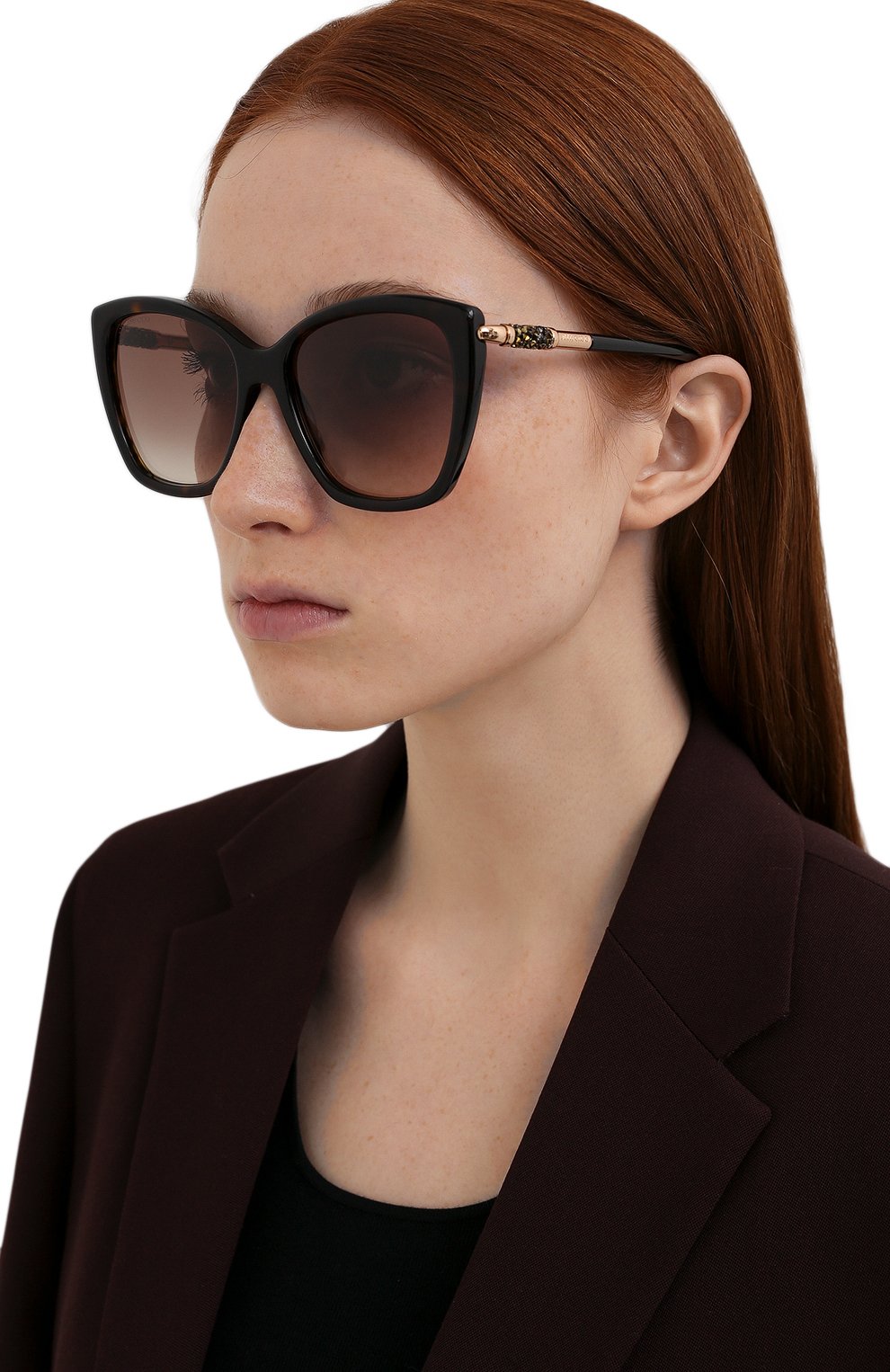 Женские солнцезащитные очки JIMMY CHOO коричневого цвета, арт. R0SE 086 | Фото 2 (Региональные ограничения белый список (Axapta Mercury): RU; Тип очков: С/з; Оптика Гендер: оптика-женское; Очки форма: Бабочка)