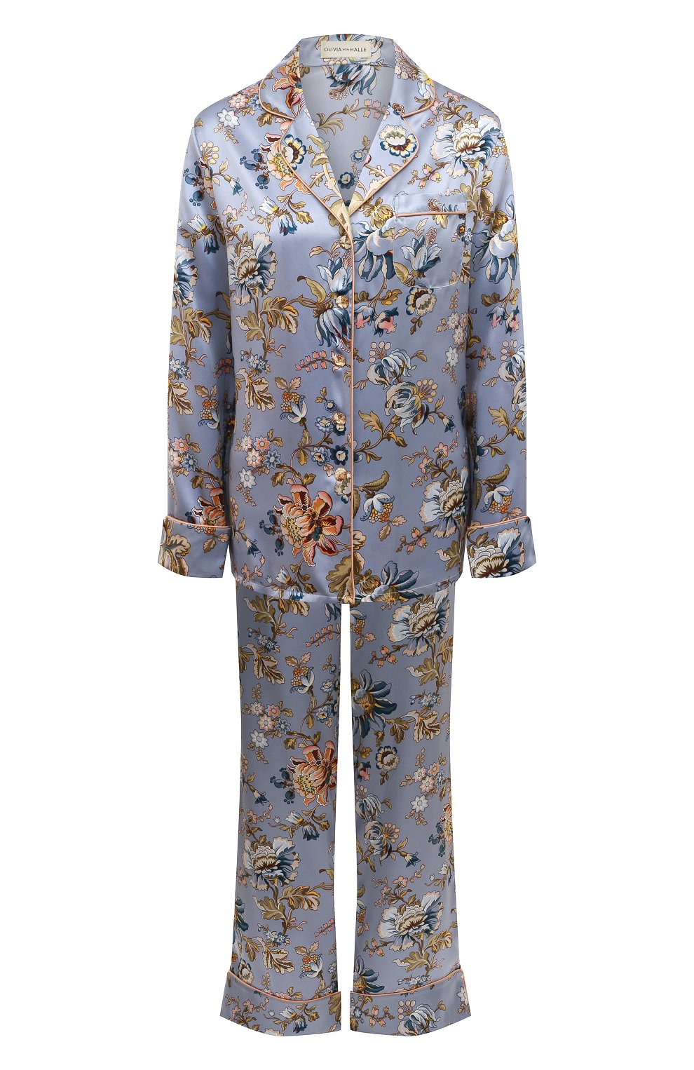 Женская шелковая пижама OLIVIA VON HALLE голубого цвета, арт. PS2205 | Фото 1 (Материал внешний: Шелк; Материал сплава: Проставлено; Нос: Не проставлено)