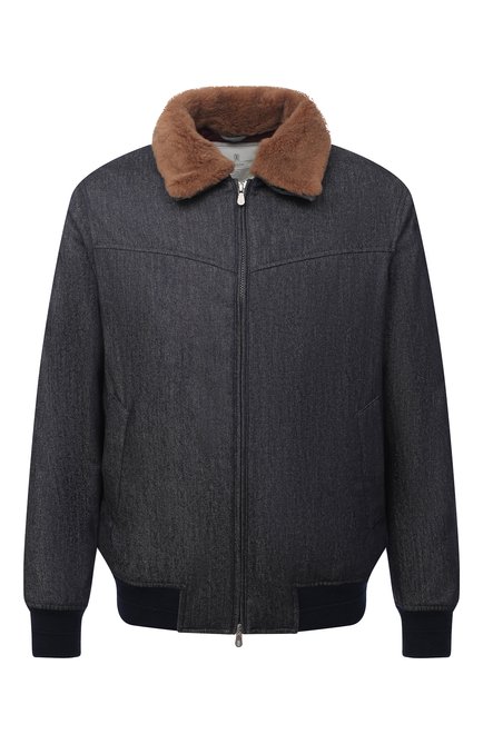 Мужской утепленный бомбер BRUNELLO CUCINELLI синего цвета, арт. ML4766438 | Фото 1 (Длина (верхняя одежда): Короткие; Материал подклада: Синтетический материал; Рукава: Длинные; Материал внешний: Шерсть; Кросс-КТ: Куртка; Принт: Без принта; Стили: Кэжуэл; Мужское Кросс-КТ: утепленные куртки; Региональные ограничения белый список (Axapta Mercury): RU)