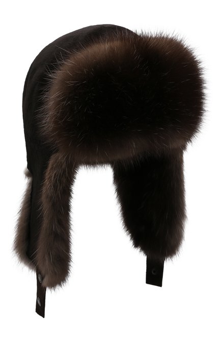 Мужская шапка-ушанка из меха норки и соболя KUSSENKOVV темно-коричневого цвета, арт. 330213504235 | Фото 1 (Материал: Натуральный мех)