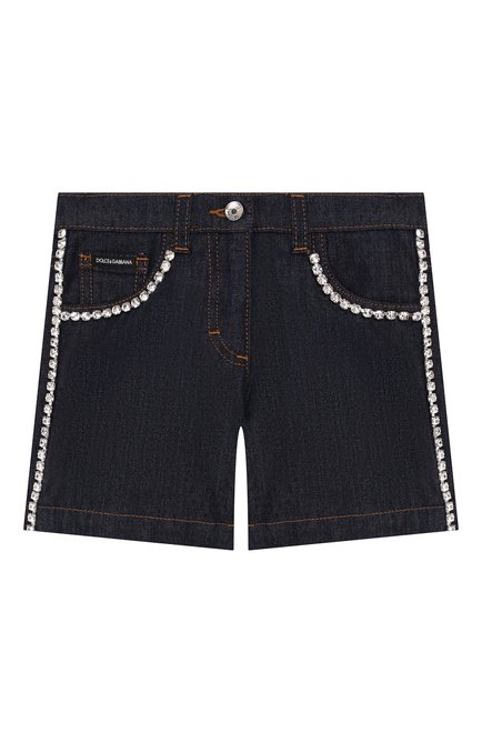 Детские джинсовые шорты DOLCE & GABBANA темно-синего цвета, арт. L52Q49/LD888/8-14 | Фото 1 (Материал внешний: Хлопок; Девочки Кросс-КТ: Шорты-одежда; Кросс-КТ: Деним; Ростовка одежда: 12 лет | 152 см)
