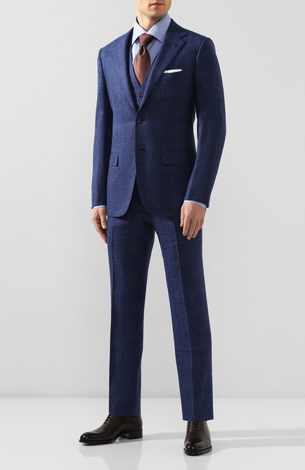 Мужской костюм из смеси кашемира и льна KITON темно-синего цвета по цене 899500 руб., арт. UA81K06S49 | Фото 1