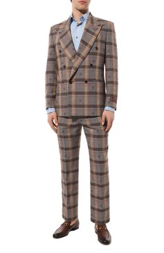 Мужской шерстяной пиджак GUCCI коричневого цвета, арт. 675837 ZAHLM | Фото 2 (Стили: Ретро; Случай: Коктейльный; Материал внешний: Шерсть; Рукава: Длинные; Длина (для топов): Стандартные; Материал сплава: Проставлено; Драгоценные камни: Проставлено; 1-2-бортные: Двубортные; Пиджаки М: Приталенный)