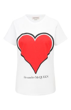 Женская хлопковая футболка ALEXANDER MCQUEEN белого цвета, арт. 642485/QZACA | Фото 1 (Стили: Гламурный, Кэжуэл; Рукава: Короткие; Длина (для топов): Стандартные; Принт: С принтом; Материал внешний: Хлопок; Женское Кросс-КТ: Футболка-одежда)