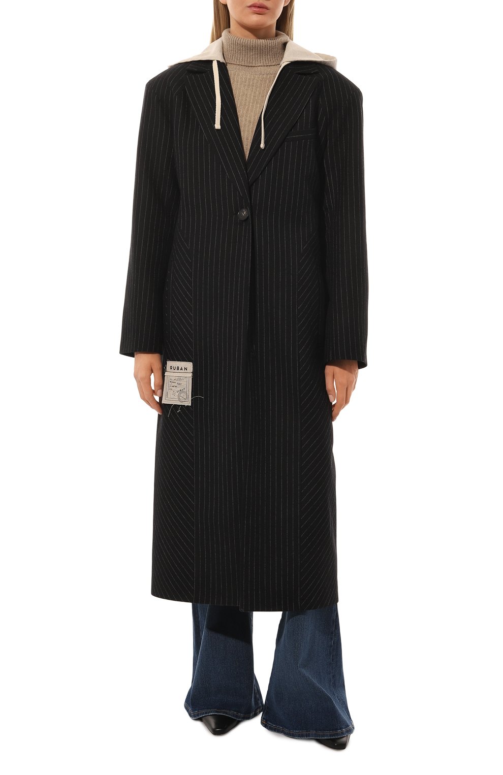 Женское шерстяное пальто RUBAN черного цвета, арт. RSS23-1.1.53.2 | Фото 3 (Материал внешний: Шерсть; Рукава: Длинные; Стили: Спорт-шик; Длина (верхняя одежда): Длинные; 1-2-бортные: Однобортные; Материал подклада: Вискоза)