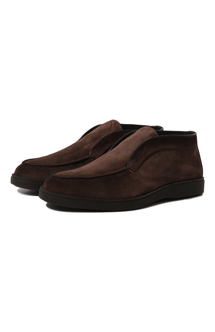 Мужские замшевые ботинки SANTONI темно-коричневого цвета, арт. MGDG17823SM0AGEXT50 | Фото 1 (Подошва: Плоская; Материал внешний: Кожа; Материал утеплителя: Натуральный мех)