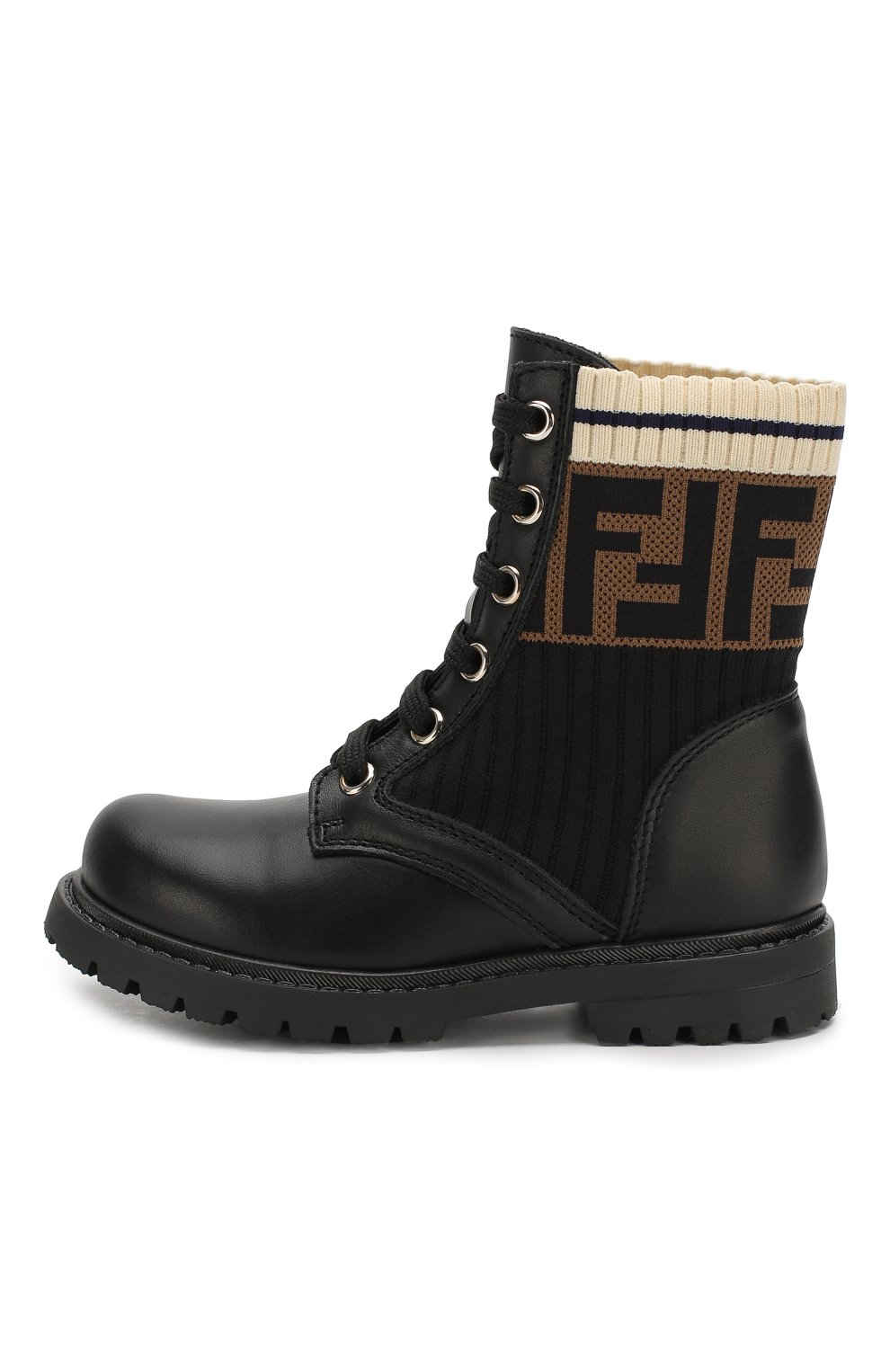 Детские кожаные ботинки FENDI черного цвета, арт. JMR284/A8CU/27 | Фото 2 (Материал внутренний: Натуральная кожа)