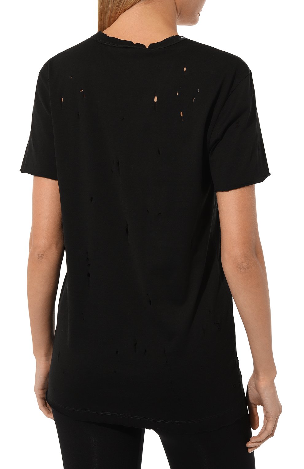 Женская хлопковая футболка DOLCE & GABBANA черного цвета, арт. F8T69T/FU7EQ | Фото 4 (Принт: Без принта; Рукава: Короткие; Длина (для топов): Стандартные; Материал сплава: Проставлено; Материал внешний: Хлопок; Стили: Спорт-шик; Женское Кросс-КТ: Футболка-одежда; Драгоценные камни: Проставлено)