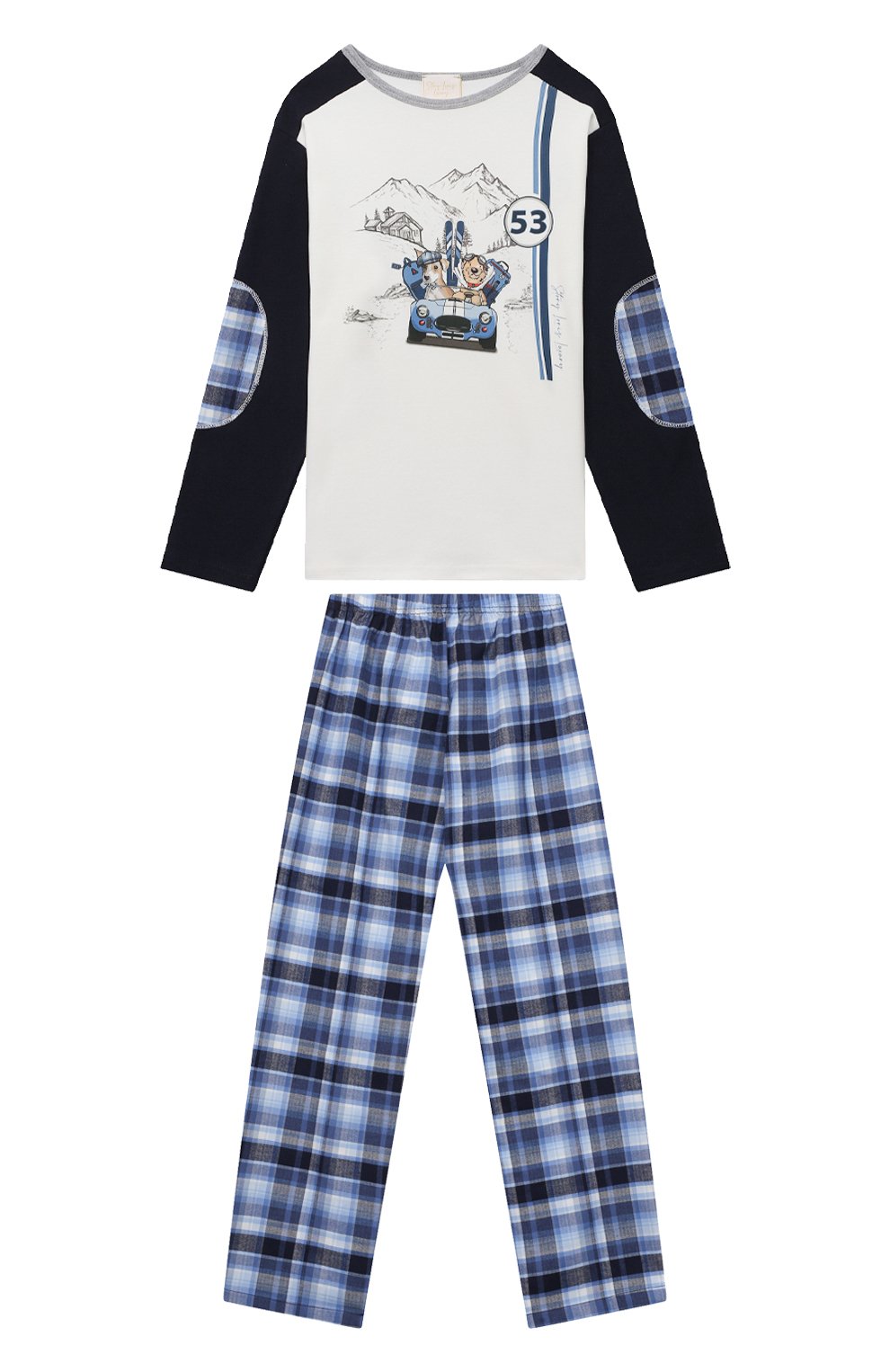 Женская хлопковая пижама STORY LORIS синего цвета, арт. 36322/2A-6A | Фото 1 (Рукава: Длинные; Материал сплава: Проставлено; Материал внешний: Хлопок; Драгоценные камни: Проставлено)