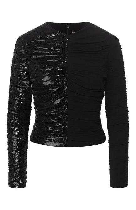 Женская шелковая блузка SAINT LAURENT черного цвета, арт. 611556/Y059R | Фото 1 (Рукава: Длинные; Материал внешний: Шелк; Материал подклада: Шелк; Длина (для топов): Укороченные; Принт: Без принта; Женское Кросс-КТ: Блуза-одежда)
