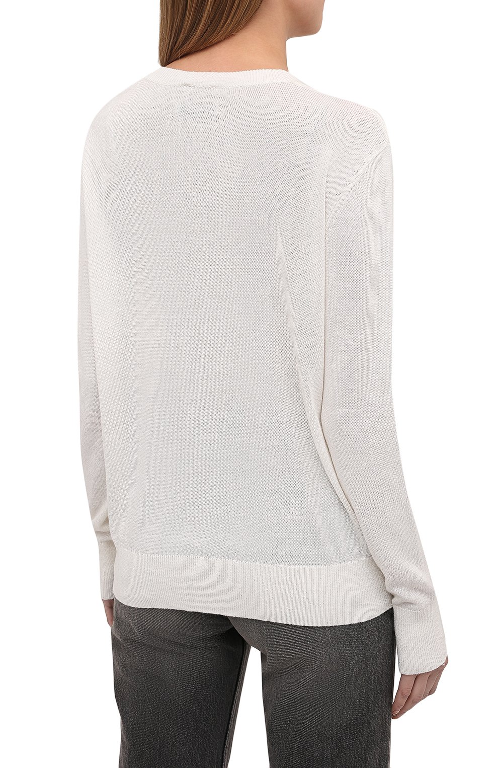 Женский пуловер из шелка и льна MAX&MOI белого цвета, арт. E21PEACE | Фото 4 (Материал внешний: Шелк, Лен; Рукава: Длинные; Длина (для топов): Стандартные; Региональные ограничения белый список (Axapta Mercury): RU; Материал сплава: Проставлено; Женское Кросс-КТ: Пуловер-одежда; Драгоценные камни: Проставлено; Стили: Кэжуэл)