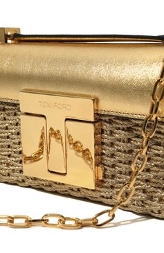 Женская сумка 001 medium TOM FORD золотого цвета, арт. L1436T-ISY018 | Фото 3 (Сумки-технические: Сумки через плечо; Размер: medium; Материал: Натуральная кожа, Текстиль; Ремень/цепочка: На ремешке)