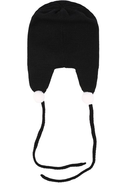 Детского шерстяная шапка с принтом и декором CATYA черного цвета, арт. 721579 | Фото 2 (Материал: Шерсть, Текстиль; Статус проверки: Проверено, Проверена категория)