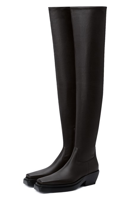 Женские кожаные ботфорты bv lean BOTTEGA VENETA темно-коричневого цвета по цене 149000 руб., арт. 639832/V00M1 | Фото 1