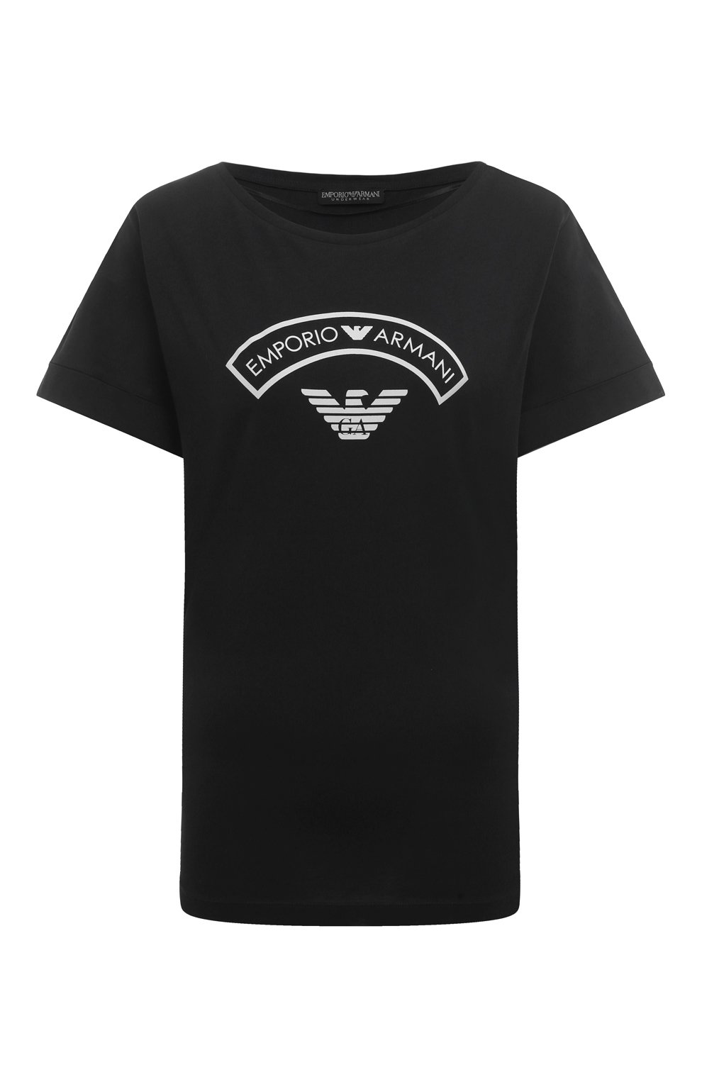 Женская хлопковая футболка EMPORIO ARMANI черного цвета, арт. 164340/3R255 | Фото 1 (Рукава: Короткие; Длина (для топов): Стандартные; Материал внешний: Хлопок; Женское Кросс-КТ: Футболка-белье, Домашние топы)