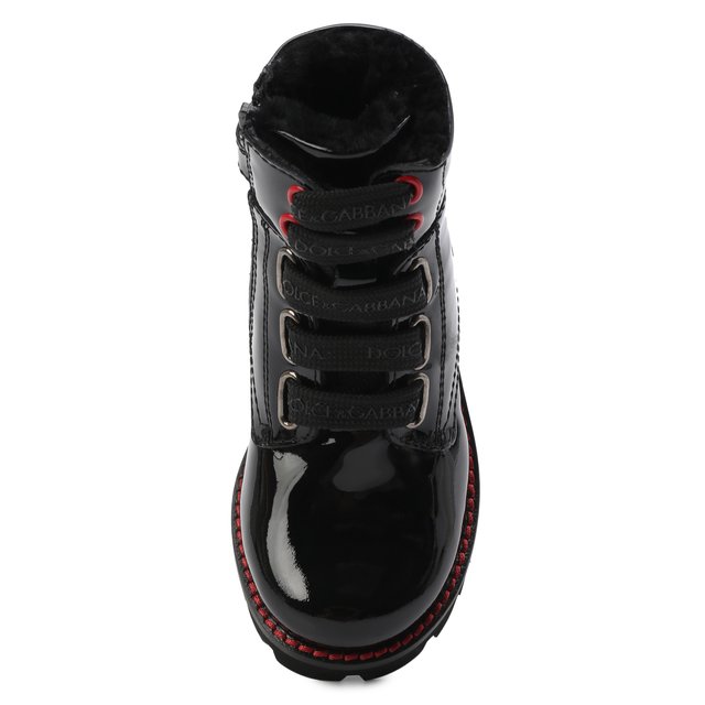 Кожаные ботинки с меховой отделкой Dolce & Gabbana D10849/AB543/24-28 Фото 4