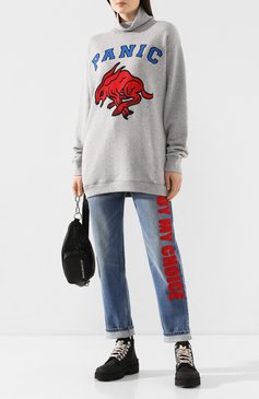 Женский хлопковый свитер GUCCI серого цвета, арт. 598875/XJBX5 | Фото 2 (Женское Кросс-КТ: Свитер-одежда; Рукава: Длинные; Стили: Гламурный; Длина (для топов): Удлиненные; Материал внешний: Хлопок; Статус проверки: Проверена категория)