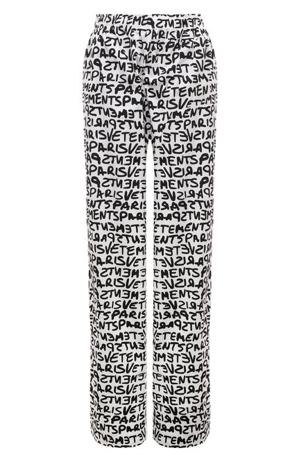 Женские хлопковые брюки VETEMENTS черно-белого цвета, арт. UE64PA240WB | Фото 1 (Драгоценные камни: Проставлено; Материал сплава: Проставлено; Материал внешний: Хлопок; Длина (брюки, джинсы): Удлиненные)