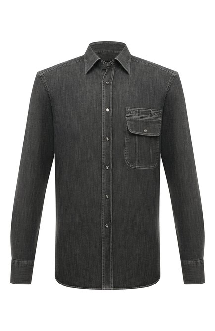 Мужская джинсовая рубашка STEFANO RICCI серого цвета, арт. MC006971/EX2603 | Фото 1 (Материал сплава: Проставлено; Материал внешний: Хлопок; Рукава: Длинные; Драгоценные камни: Проставлено; Длина (для топов): Стандартные)