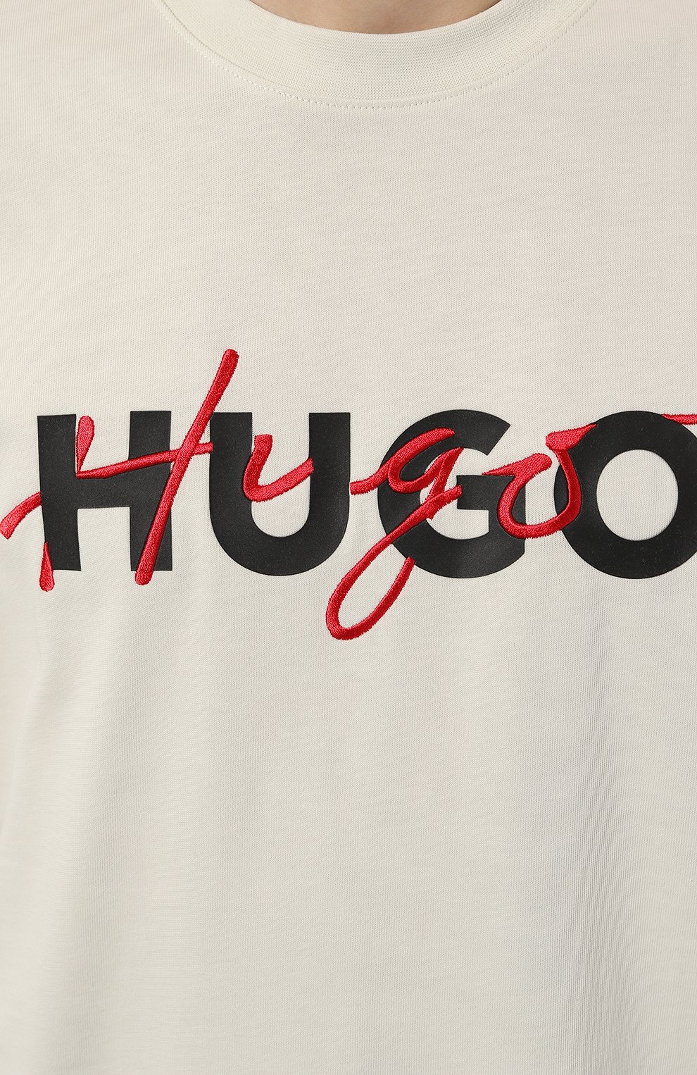 Хлопковая футболка HUGO 50494565, цвет кремовый, размер 54 - фото 5