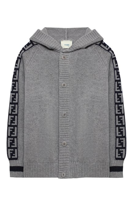 Детский кашемировый кардиган с капюшоном FENDI серого цвета, арт. JUG006/A8LH/3A-6A | Фото 1 (Материал внешний: Кашемир, Шерсть; Рукава: Длинные; Девочки Кросс-КТ: Кардиган-одежда; Региональные ограничения белый список (Axapta Mercury): RU)