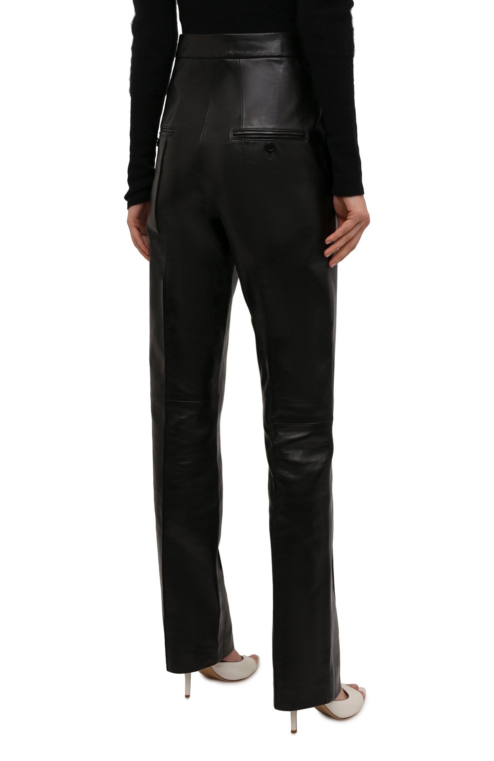 Женские кожаные брюки ISABEL MARANT черного цвета, арт. PA2034-21H002I/BILIR0KIA | Фото 4 (Длина (брюки, джинсы): Удлиненные; Стили: Гламурный; Женское Кросс-КТ: Брюки-одежда; Силуэт Ж (брюки и джинсы): Прямые; Материал сплава: Проставлено; Материал внешний: Натуральная кожа; Драгоценные камни: Проставлено)