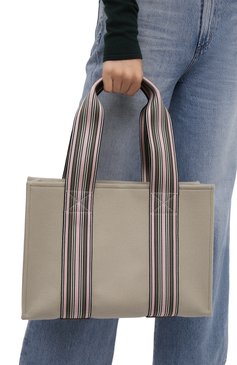 Женский сумка-шопер suitcase stripe LORO PIANA светло-зеленого цвета, арт. FAL3818 | Фото 2 (Сумки-технические: Сумки-шопперы; Материал: Текстиль; Размер: large)