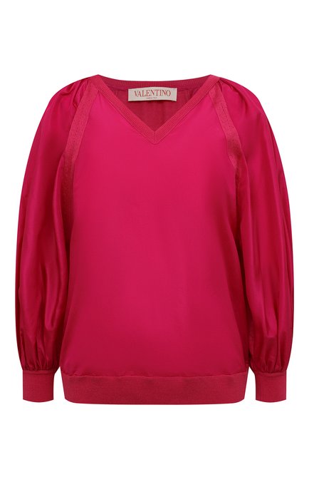 Женская шелковая блузка VALENTINO фуксия цвета, арт. XB0KC33Q76J | Фото 1 (Рукава: 3/4; Материал внешний: Шелк; Длина (для топов): Стандартные; Женское Кросс-КТ: Блуза-одежда; Принт: Без принта; Стили: Романтичный)