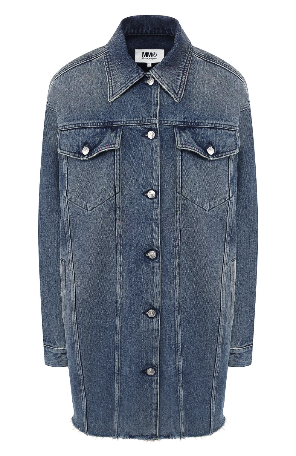 Женская джинсовая куртка MM6 темно-синего цвета, арт. S52AM0102/S30649 | Фото 1 (Кросс-КТ: Куртка, Деним; Рукава: Длинные; Длина (верхняя одежда): До середины бедра; Материал внешний: Хлопок, Деним; Статус проверки: Проверена категория)