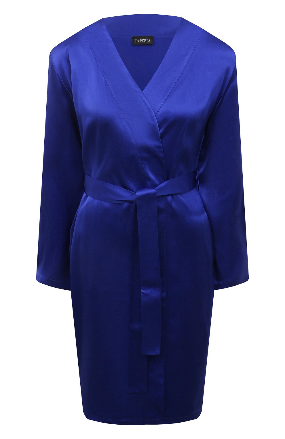 Женский шелковый халат LA PERLA синего цвета, арт. N020293 | Фото 1 (Материал внешний: Шелк; Материал сплава: Проставлено; Нос: Не проставлено)