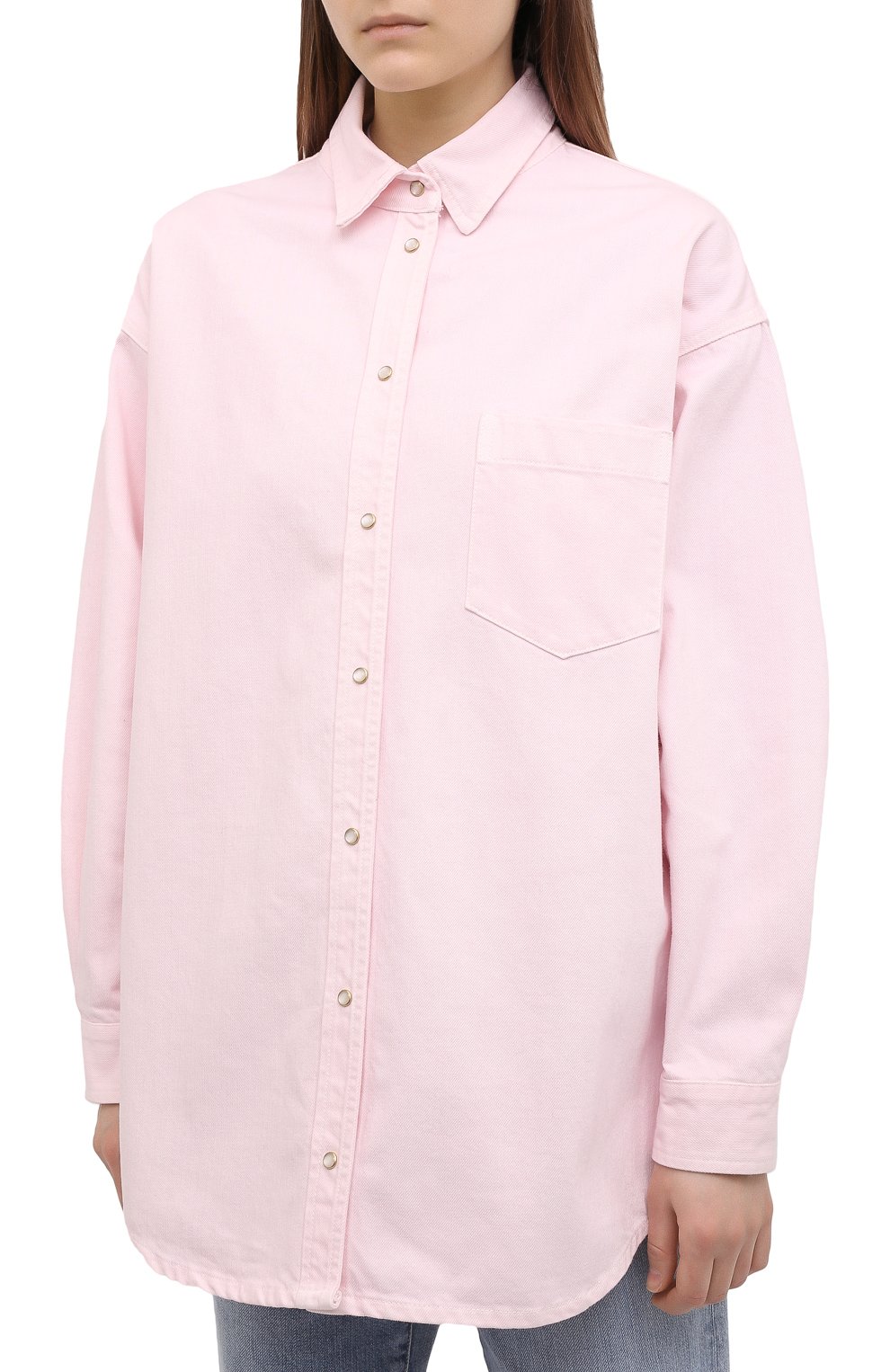 Женская хлопковая рубашка FORTE DEI MARMI COUTURE розового цвета, арт. 21SF9151-1 | Фото 3 (Рукава: Длинные; Принт: Без принта; Женское Кросс-КТ: Рубашка-одежда; Длина (для топов): Удлиненные; Региональные ограничения белый список (Axapta Mercury): RU; Материал внешний: Хлопок; Стили: Кэжуэл)