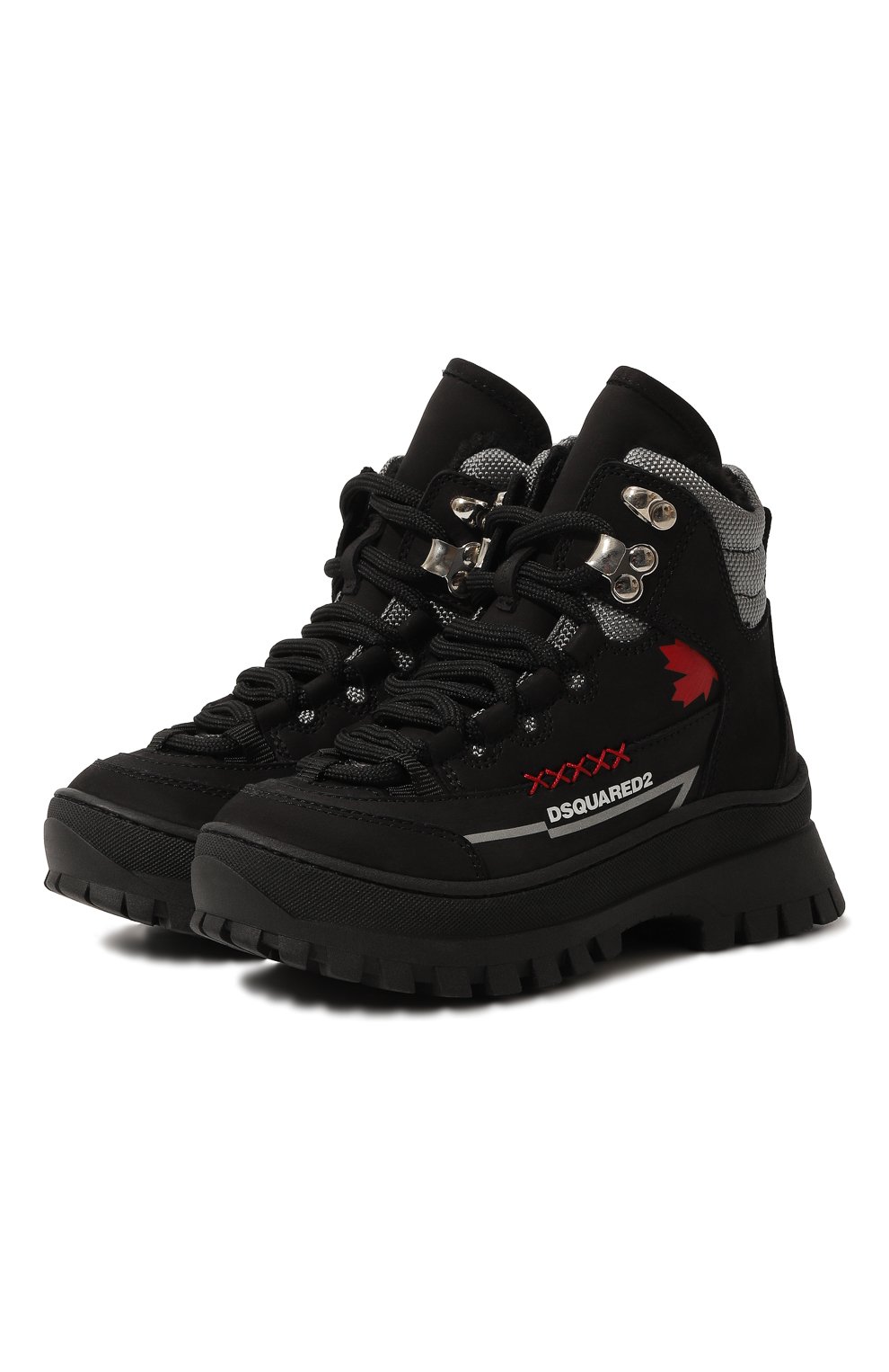 Детские кожаные ботинки DSQUARED2 черного цвета, арт. 75661/BLACK/28-35 | Фото 1 (Кросс-КТ: хайкеры; Материал сплава: Проставлено; Нос: Не проставлено; Материал внутренний: Текстиль)