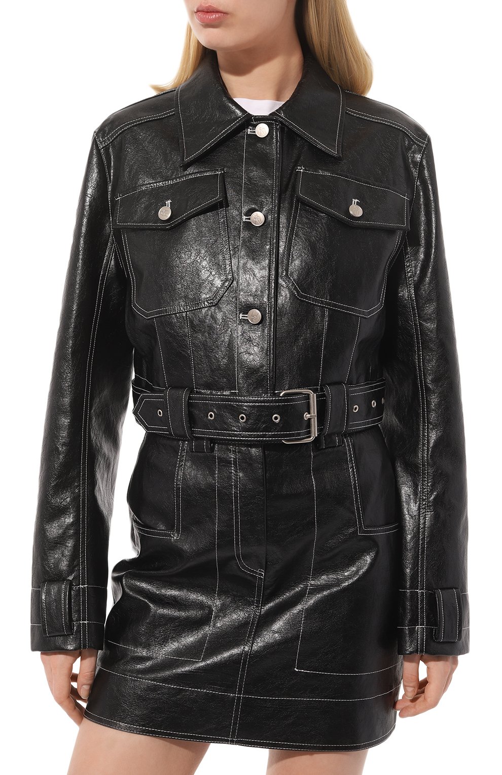 Женская куртка LVIR черного цвета, арт. LV23S-JK06A | Фото 3 (Кросс-КТ: Куртка, экокожа; Рукава: Длинные; Материал внешний: Синтет ический материал, Вискоза; Материал сплава: Проставлено; Драгоценные камни: Проставлено; Длина (верхняя одежда): Короткие; Стили: Минимализм; Материал подклада: Хлопок)