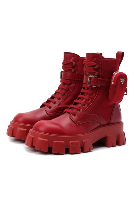 Мужские кожаные ботинки monolith PRADA красного цвета по цене 150000 руб., арт. 2UE007-3LFR-F0D56-D002 | Фото 1