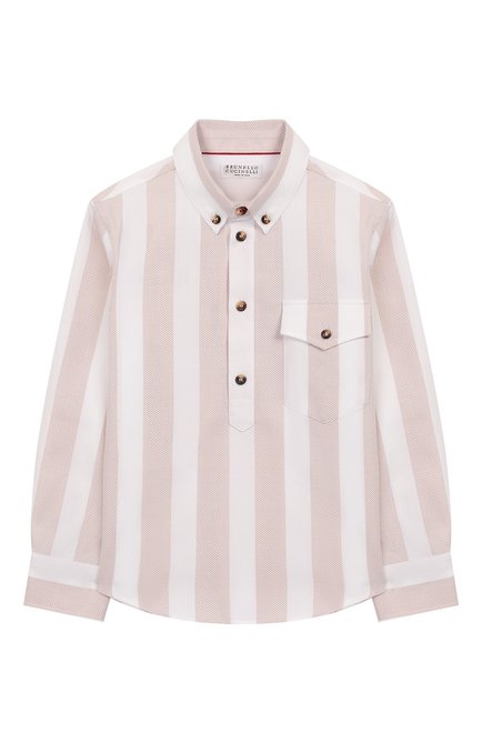 Детская хлопковая рубашка BRUNELLO CUCINELLI бежевого цвета по цене 33450 руб., арт. BW613C320A | Фото 1