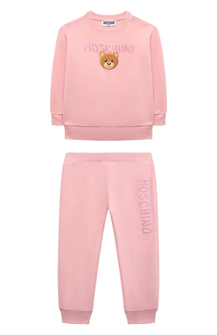 Детский комплект из свитшота и брюк MOSCHINO светло-розового цвета, арт. MMK039/LDA17 | Фото 1 (Материал сплава: Проставлено; Материал внешний: Хлопок; Нос: Не проставлено)