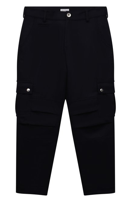 Детские шерстяные брюки BRUNELLO CUCINELLI темно-синего цвета по цене 94550 руб., арт. BT38PP111C | Фото 1