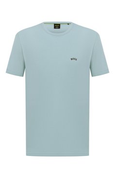 Мужская хлопковая футболка BOSS голубого цвета, арт. 50469062 | Фото 1 (Принт: Без принта; Рукава: Короткие; Длина (для топов): Стандартные; Материал внешний: Хлопок; Стили: Кэжуэл)