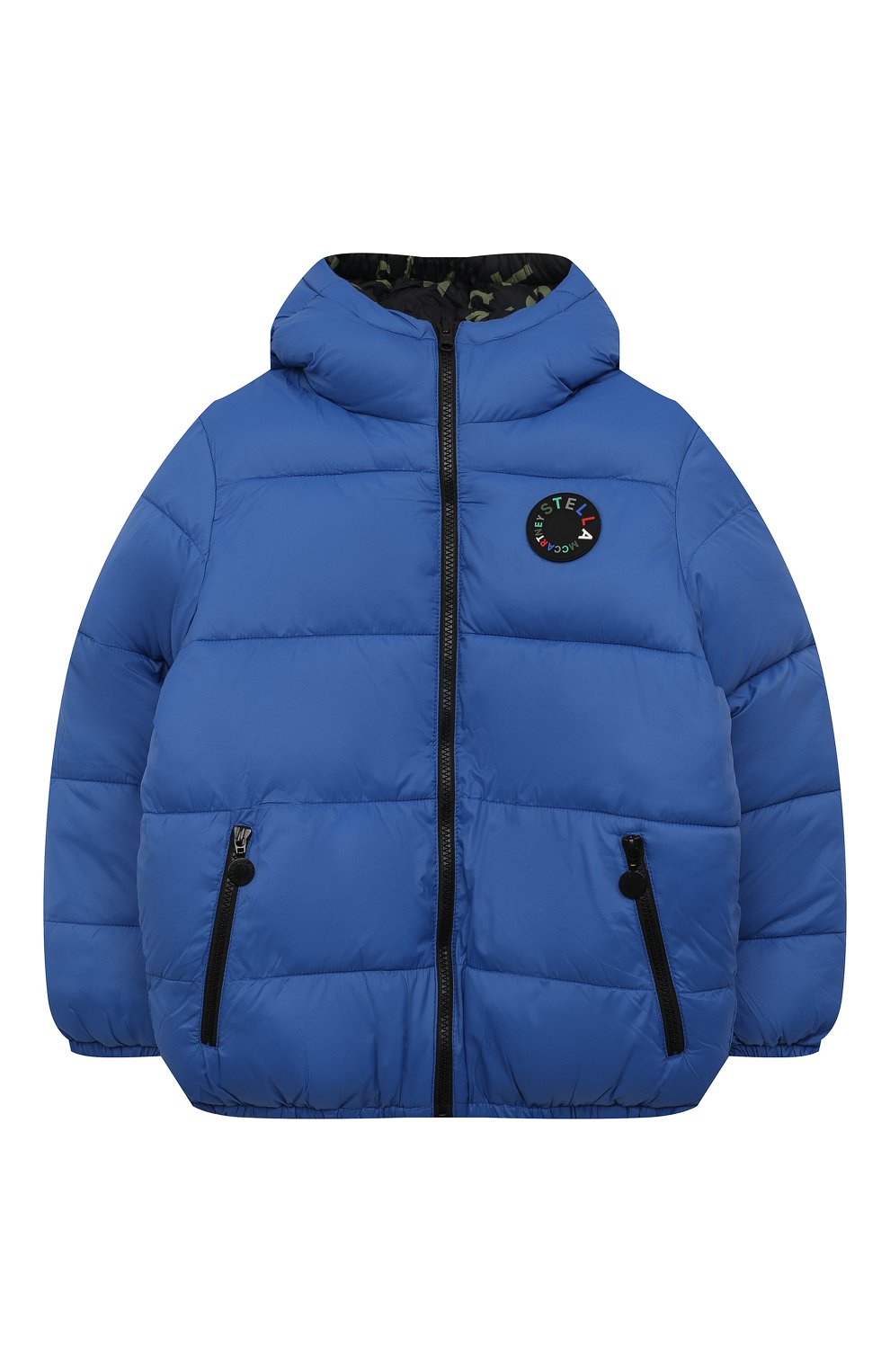 Детского утепленная куртка STELLA MCCARTNEY синего цвета, арт. TT2R37 | Фото 1 (Рукава: Длинные; Матер иал внешний: Синтетический материал; Материал сплава: Проставлено; Драгоценные камни: Проставлено)