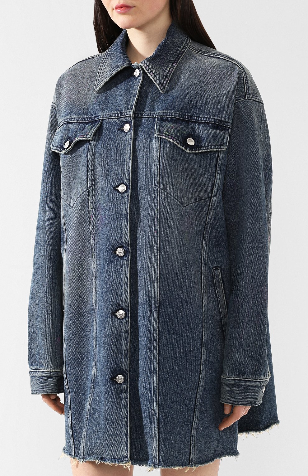Женская джинсовая куртка MM6 темно-синего цвета, арт. S52AM0102/S30649 | Фото 3 (Кросс-КТ: Куртка, Деним; Рукава: Длинные; Длина (верхняя одежда): До середины бедра; Материал внешний: Хлопок, Деним; Статус проверки: Проверена категория)