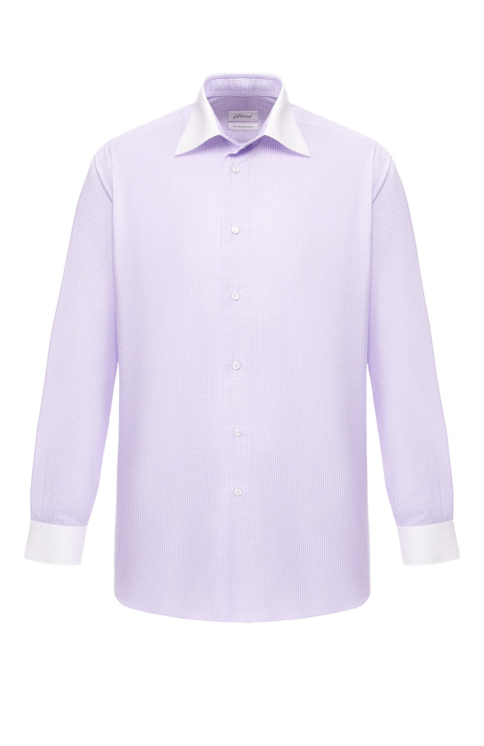 Рубашки Brioni, Хлопковая рубашка с воротником кент Brioni, Италия, Сиреневый, Хлопок: 100%;, 8553775  - купить