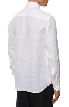 Мужская льняная рубашка SONRISA белого цвета, арт. I4/TC/TC162 | Фото 4 (Манжеты: На пуговицах; Рукава: Длинные; Воротник: Акула; Длина (для топов): Стандартные; Стили: Классический; Случай: Формальный; Материал внешний: Лен)