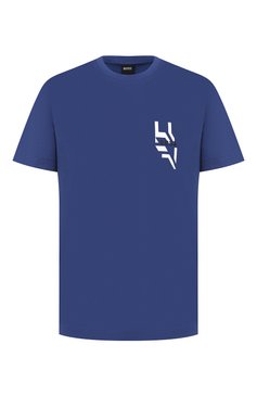Мужская хлопковая футболка BOSS синего цвета, арт. 50432075 | Фото 1 (Рукава: Короткие; Длина (для топов): Стандартные; Принт: С принтом; Мужское Кросс-КТ: Футболка-одежда; Материал внешний: Хлопок; Стили: Кэжуэл)