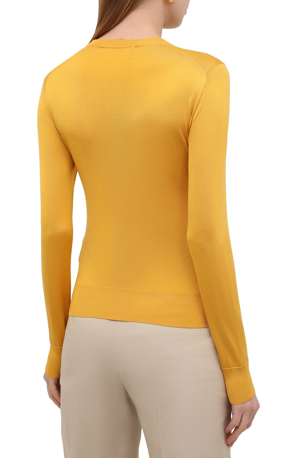 Женский шелковый пуловер DOLCE & GABBANA желтого цвета, арт. FX621T/JASJX | Фото 4 (Материал внешний: Шелк; Рукава: Длинные; Длина (для топов): Стандартные; Региональные ограничения белый список (Axapta Mercury): RU; Женское Кросс-КТ: Пуловер-одежда; Стили: Романтичн�ый)
