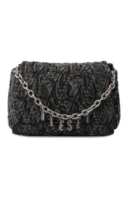 Женская сумка charm-d DIESEL темно-серого цвета, арт. X09756/P6181 | Фото 1 (Размер: medium; Материал: Текстиль; Материал сплава: Проставлено; Драгоценные камни: Проставлено; Сумки-технические: Сумки через плечо)