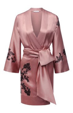 Женский шелковый халат CARINE GILSON розового цвета, арт. CG0137GS S21 | Фото 1 (Материал внешний: Шелк)