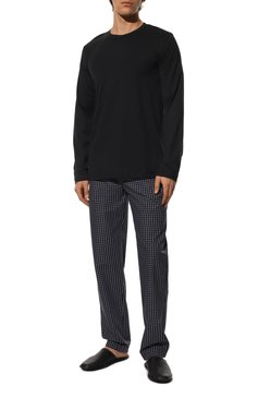 Мужские хлопковые домашние брюки HANRO черно-белого цвета, арт. 075436. | Фото 2 (Длина (брюки, джинсы): Стандартные; Кросс-КТ: домашняя одежда; Материал внешний: Хлопок)